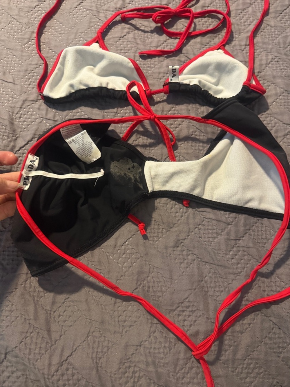 Black Bikini with Red Trim Tie-String Set - Picture 3 of 3